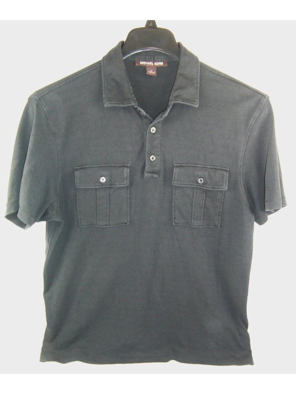 Michael Kors Polo Shirt Men's Large Black Solid Logo Short Sleeve Collared